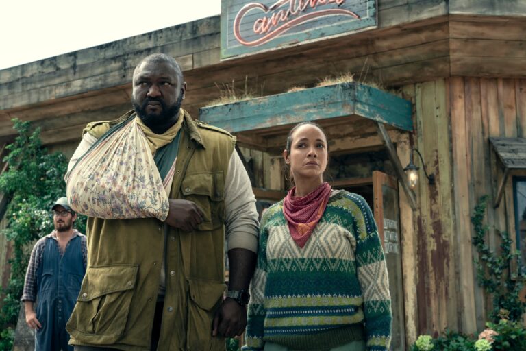 Sweet Tooth. (L to R) Nonso Anozie as Jepperd, Dania Ramirez as Aimee in episode 203 of Sweet Tooth. Cr. Kirsty Griffin/Netflix © 2023
